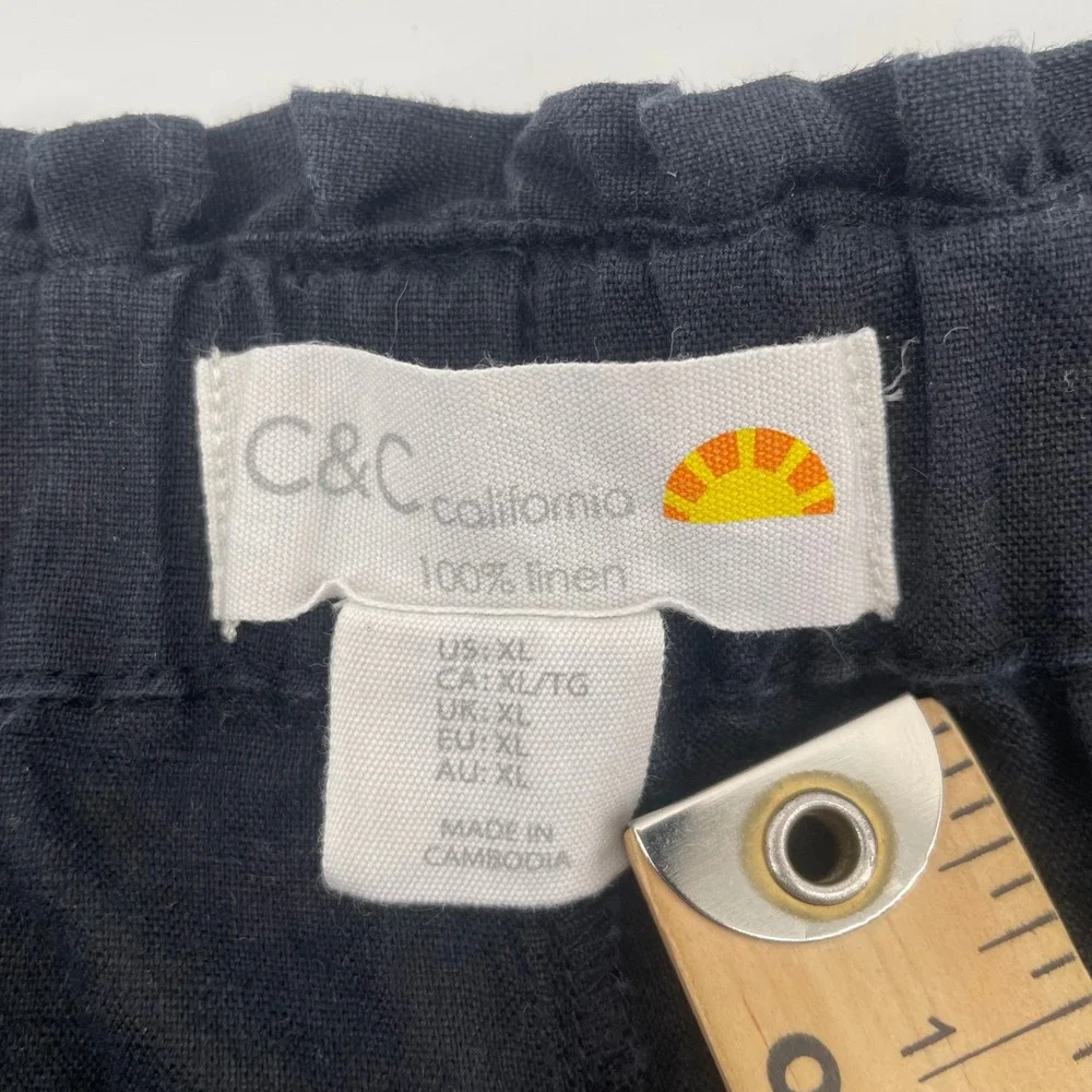 C&C‎ California Linen Pants Women XL Black Paperbag Waist Straight Leg Trousers